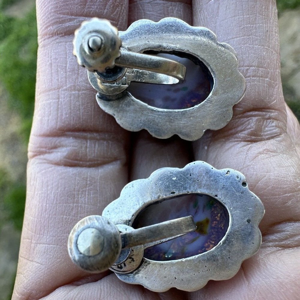 VTG Taxco Mexico sterling silver and faux foil opal earrings - Picture 7 of 11